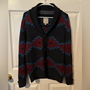 Life After Denim Men's Wool Blend Blue & Red Button Up Cardigan Knitwear Sweater